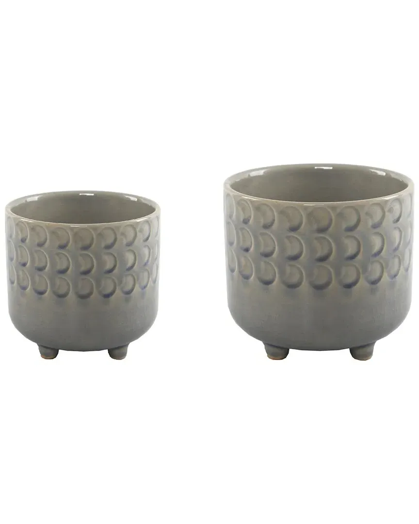 Small Moon Phase Footed Planters Set - Blue, Ceramic