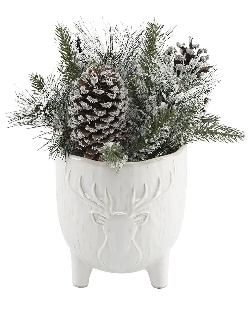 Staghead Ceramic Footed Pot - White image