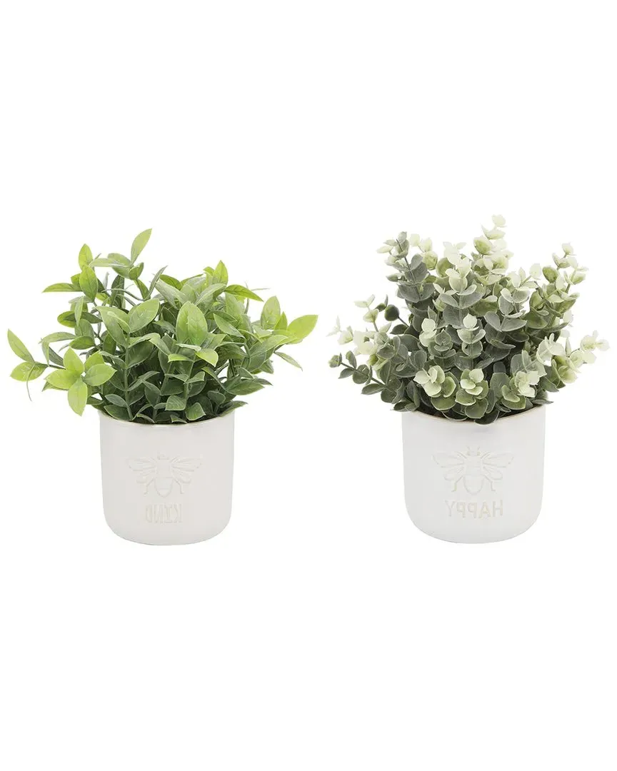 Tea Leaf & Eucalyptus Ceramic Pots Set - Ivory image