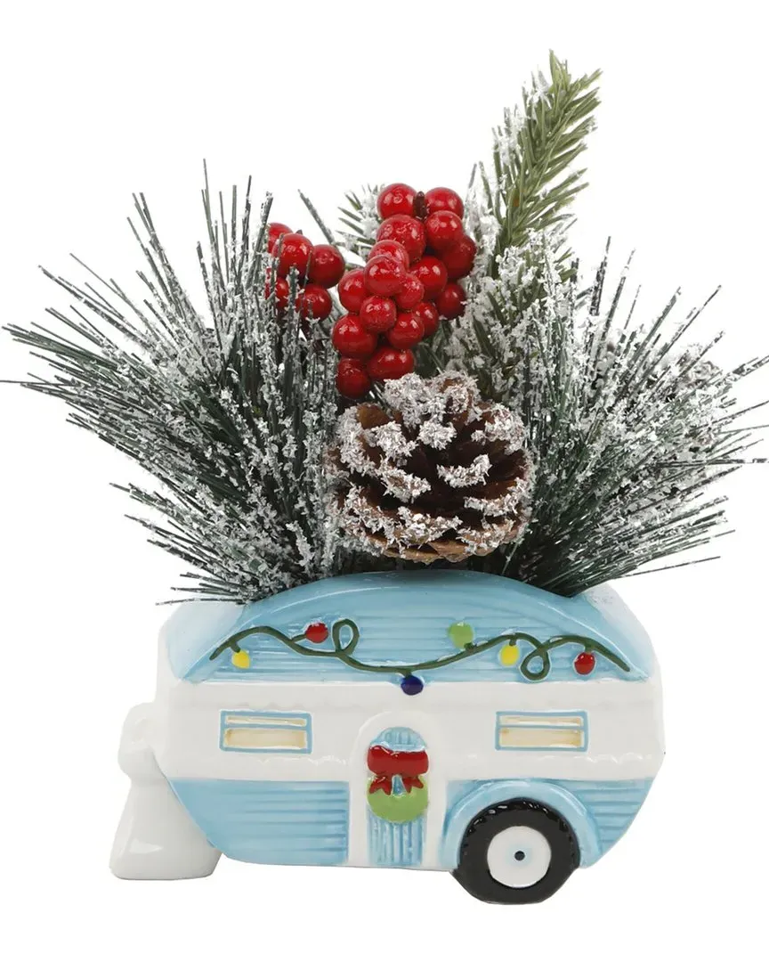 Xmas Mix 8in Blue Ceramic Camper