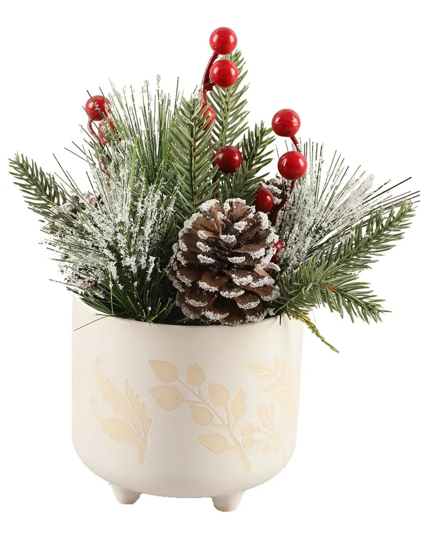 Xmas Mix Berries Ceramic Footed Pot - White