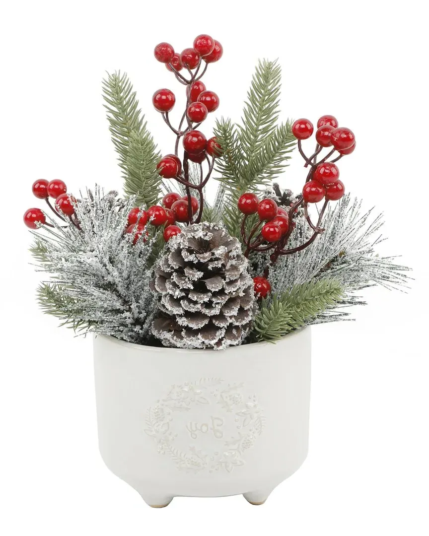 Xmas Mix Joy Wreath Ceramic Pot - Ivory, Ceramic