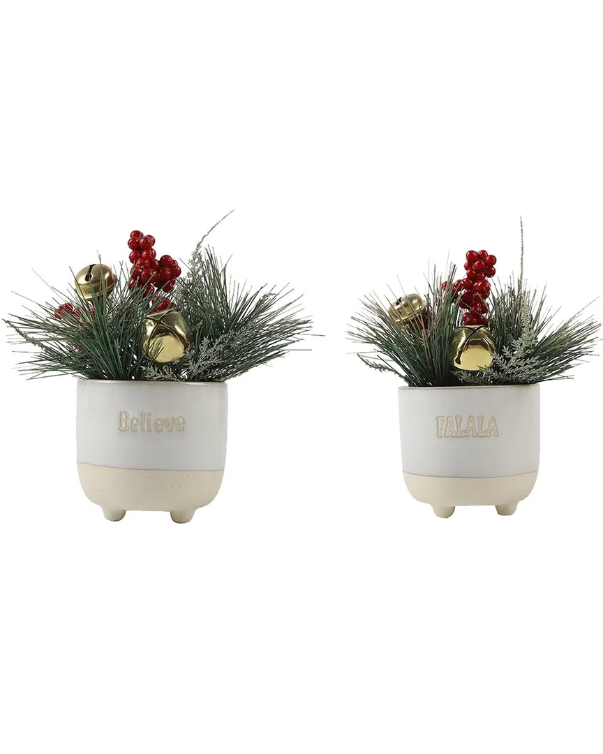 Xmas Mix Set of 2 Falala & Believe Ceramic Pot - Ivory