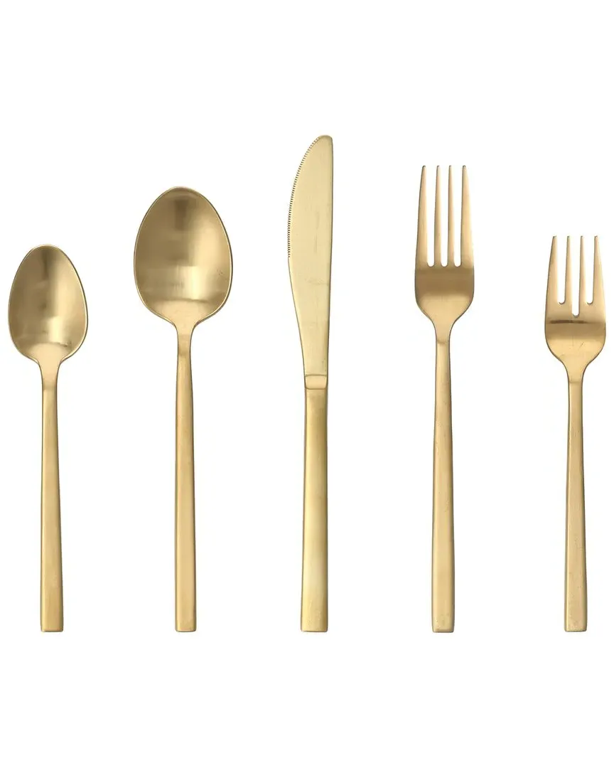 Arezzo 20-Piece Flatware Set - Brushed Gold, Stainless Steel