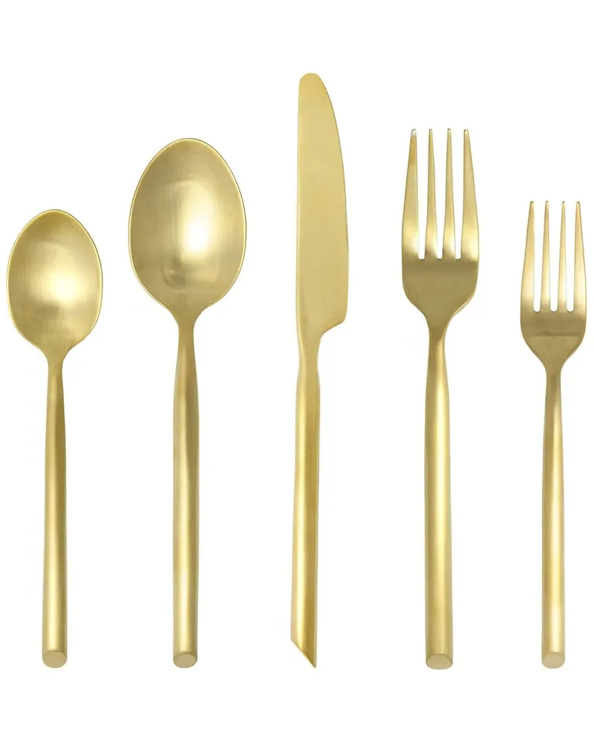 Capri 5pc Flatware Set - Brushed Gold, Stainless Steel
