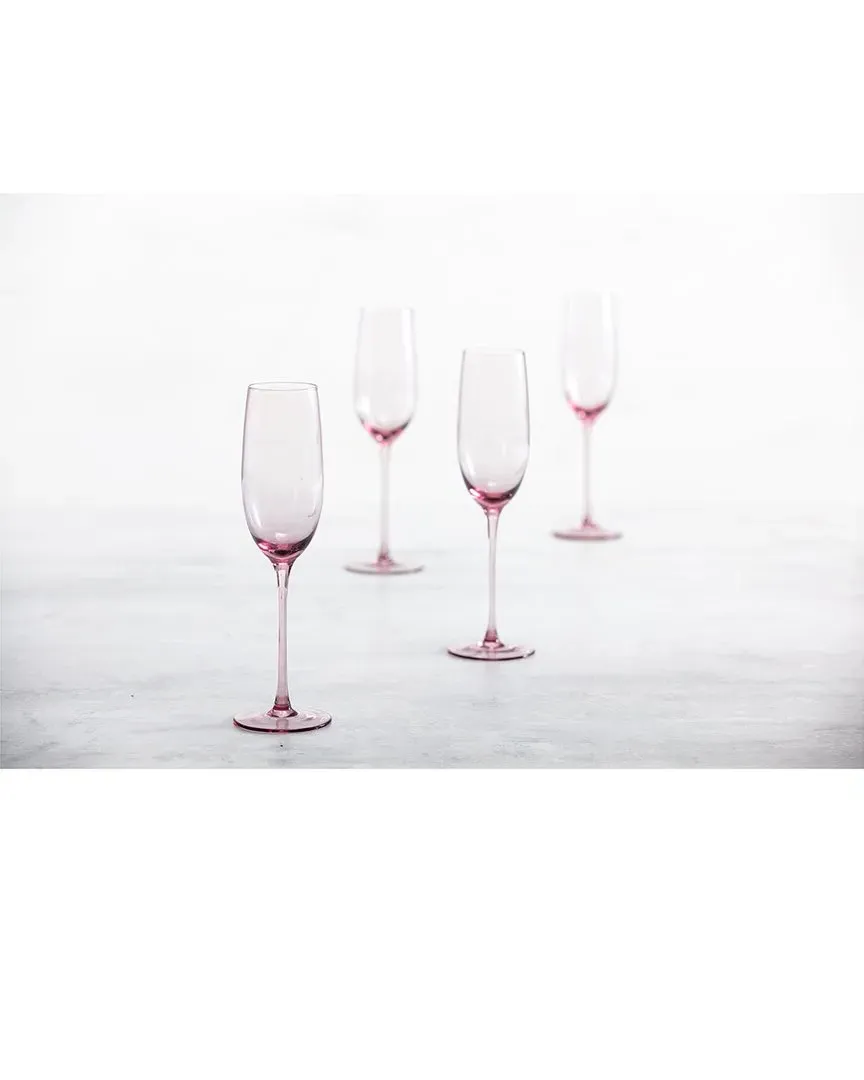 Gala Set of 4 Champagne Flutes - Pink, Glass