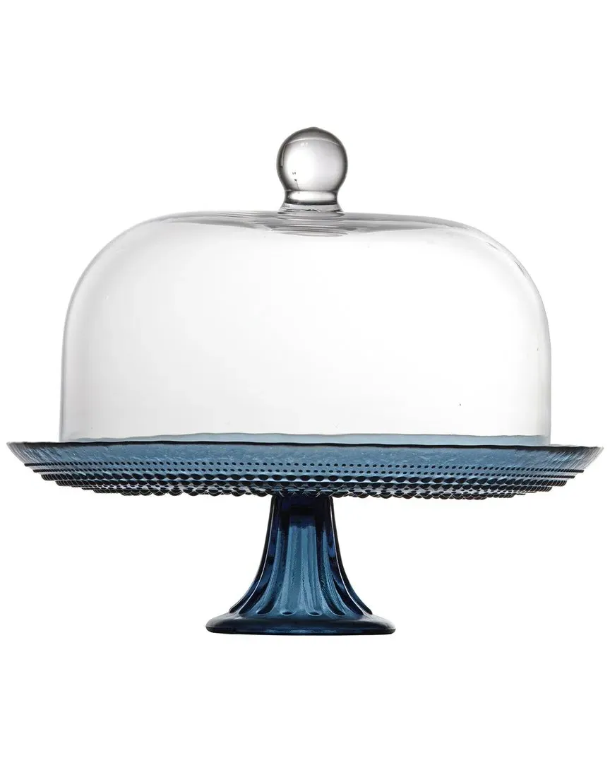 Jupiter 13in Cake Stand & Dome Set - Blue, Glass image