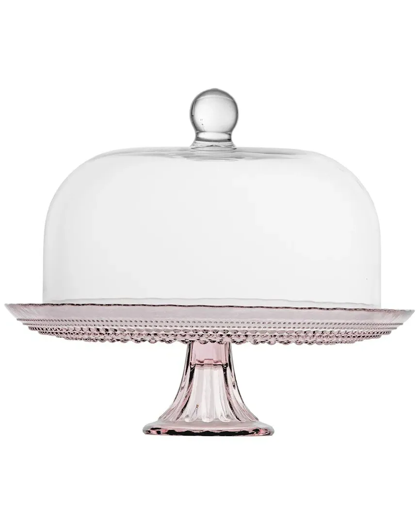 Jupiter 13in Cake Stand & Dome Set - Pink, Glass