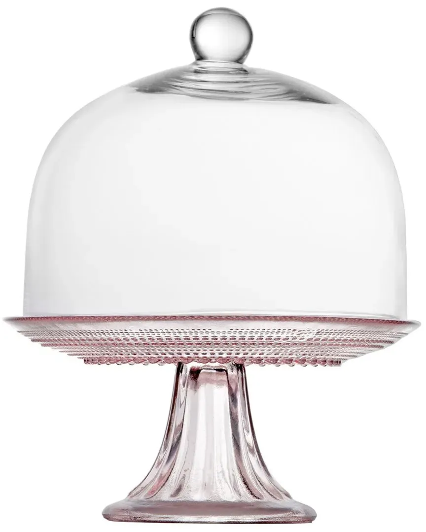 Jupiter Glass 8.5in Mini Cake Stand & Dome Set - Pink