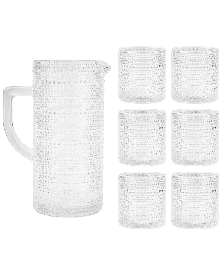 Jupiter Glass Pitcher & 6 DOF Glasses Set - Clear