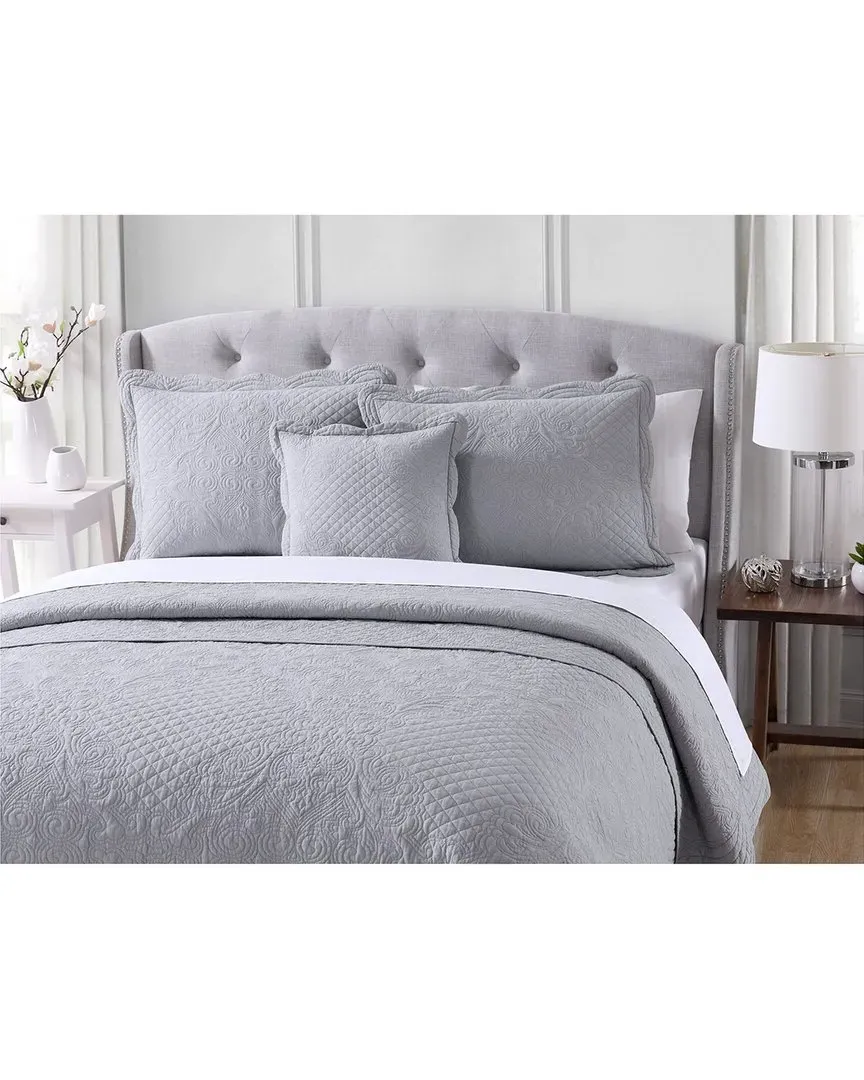 Scalloped 4pc Quilt Set - Grey, Cotton image