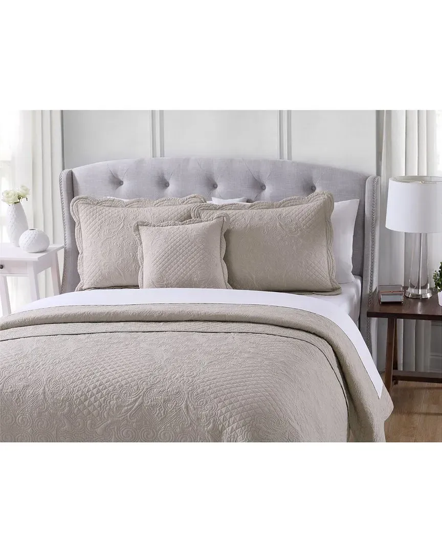 Scalloped 4pc Quilt Set - Tan, Cotton