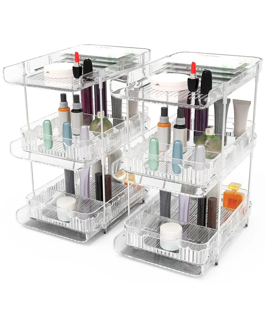 2 Pack 3 Tier Bathroom Organizer with Drawers - Clear image