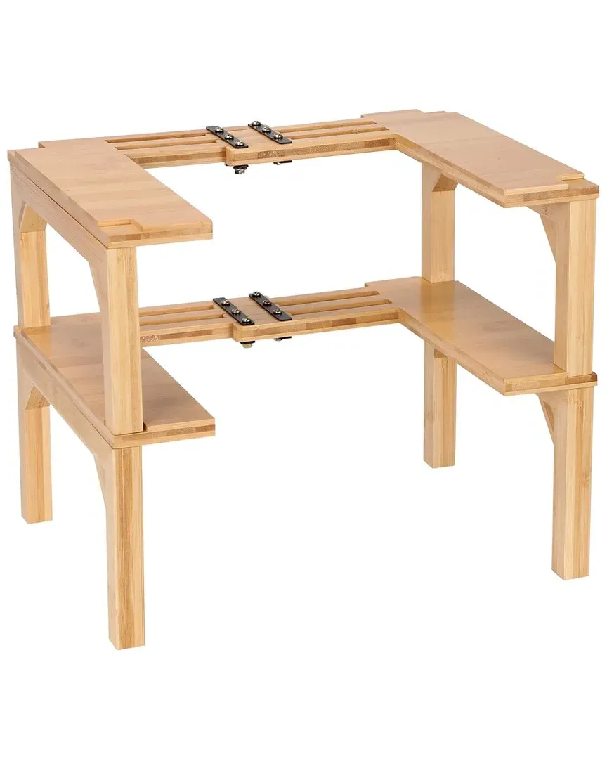 2-Tier Kitchen Spice Rack Extendable - Brown, Bamboo image