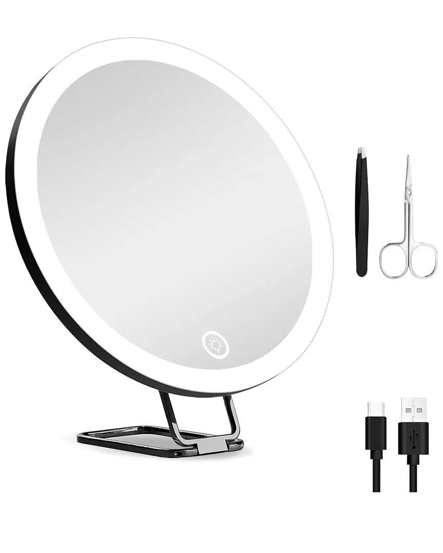 30X Magnifying Mirror with 3 Color Lights - Black image
