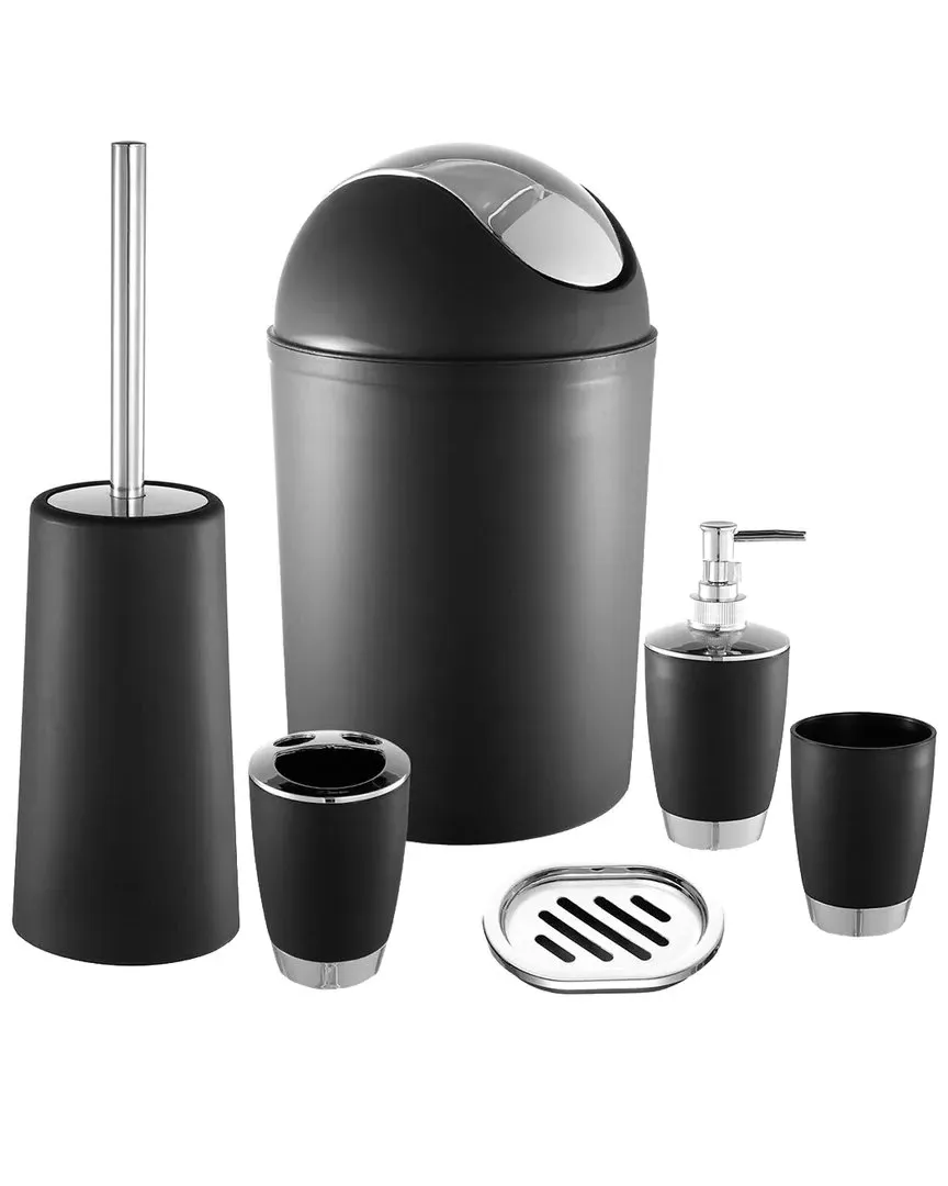 6-Piece Bathroom Accessories Set - Black, PP image