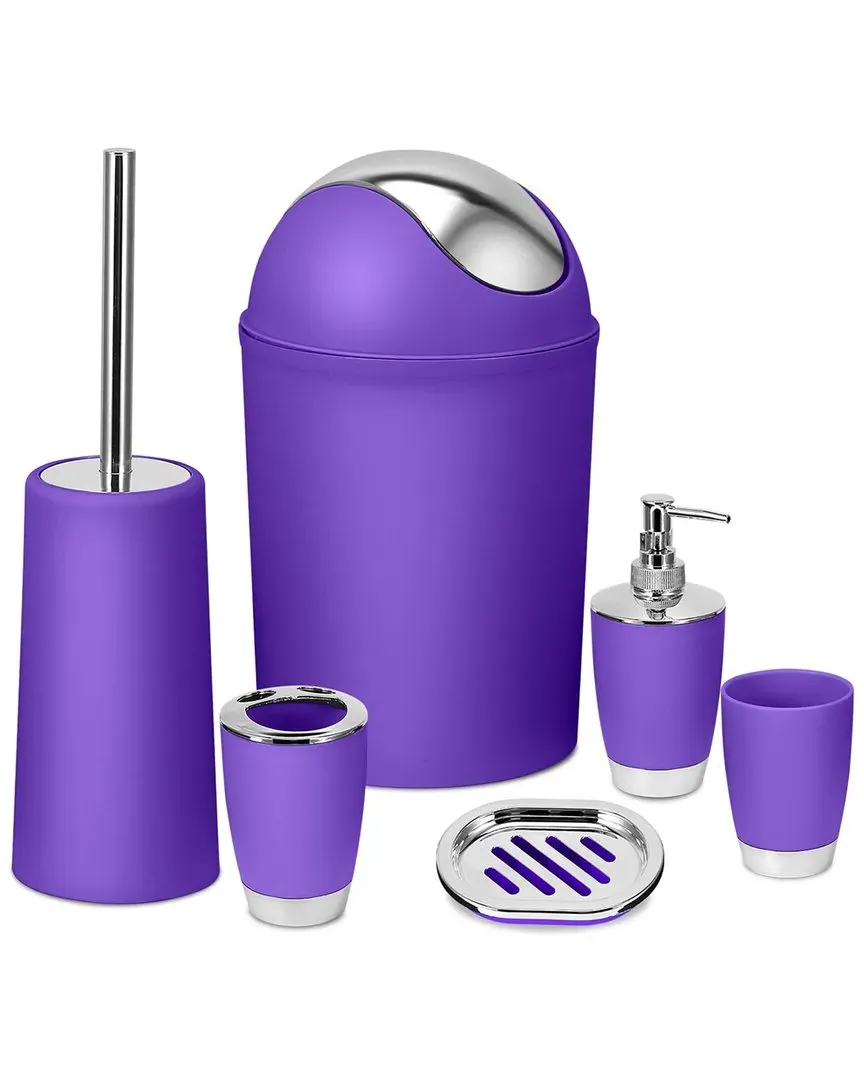 6-Piece Bathroom Accessories Set - Purple, PP