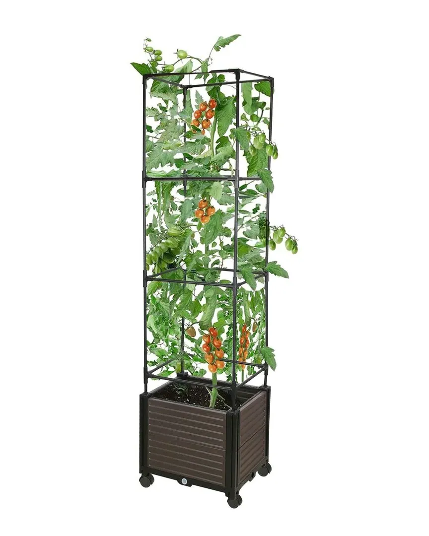 63in Raised Garden Bed Planter Box with Trellis - Black image