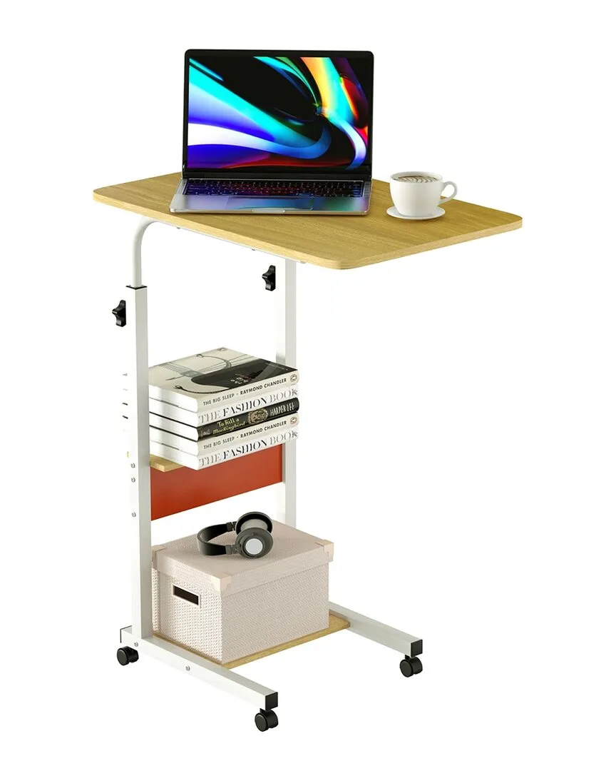 NewHome 3-Tier C-Shaped Laptop Desk with Wheels - Beige image