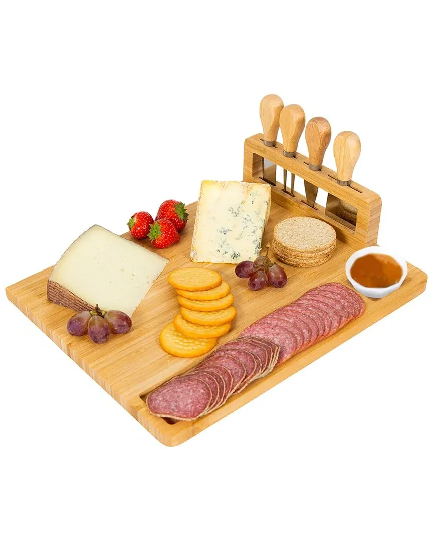 NewHome Bamboo Cheese Board with Cutlery Set - Brown image
