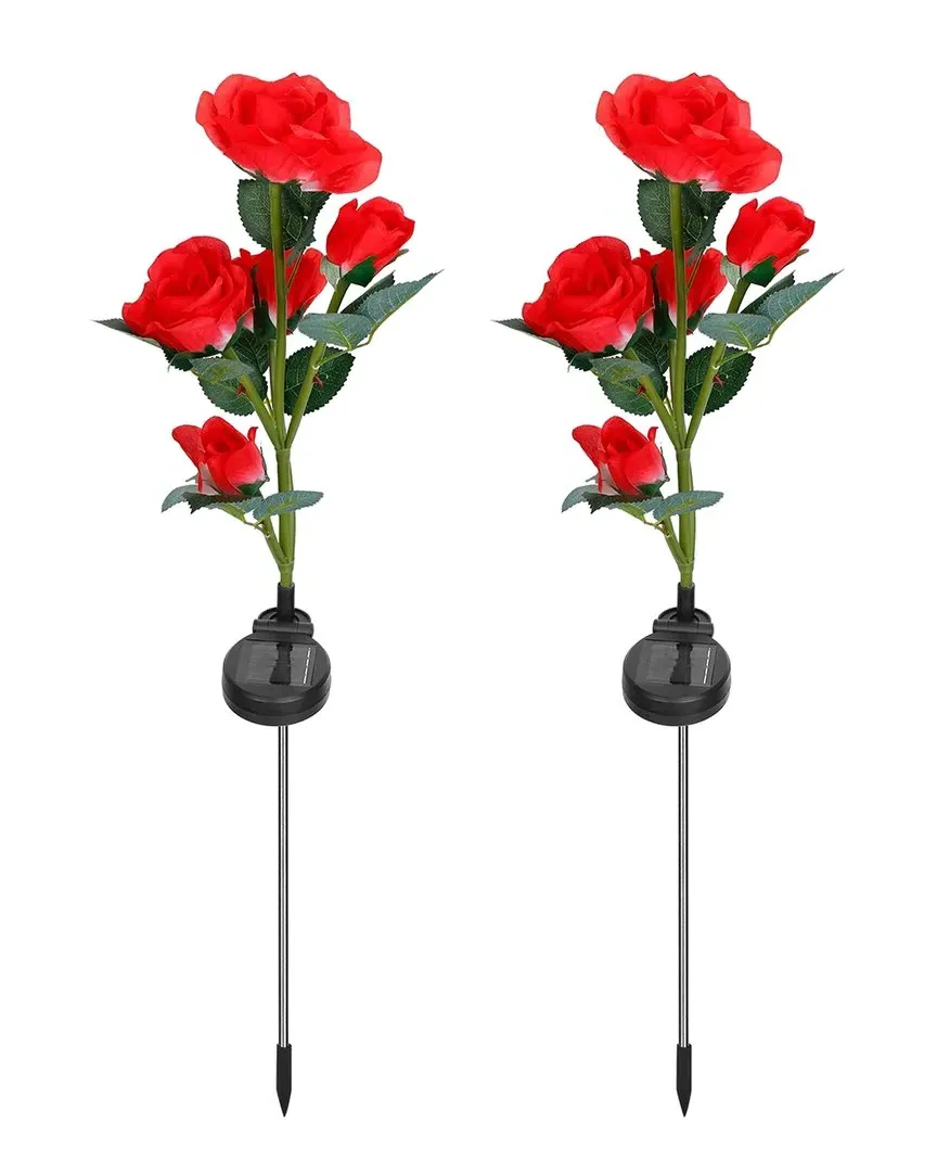 Solarek 2pc Solar Powered Rose Flower Lights - Red image