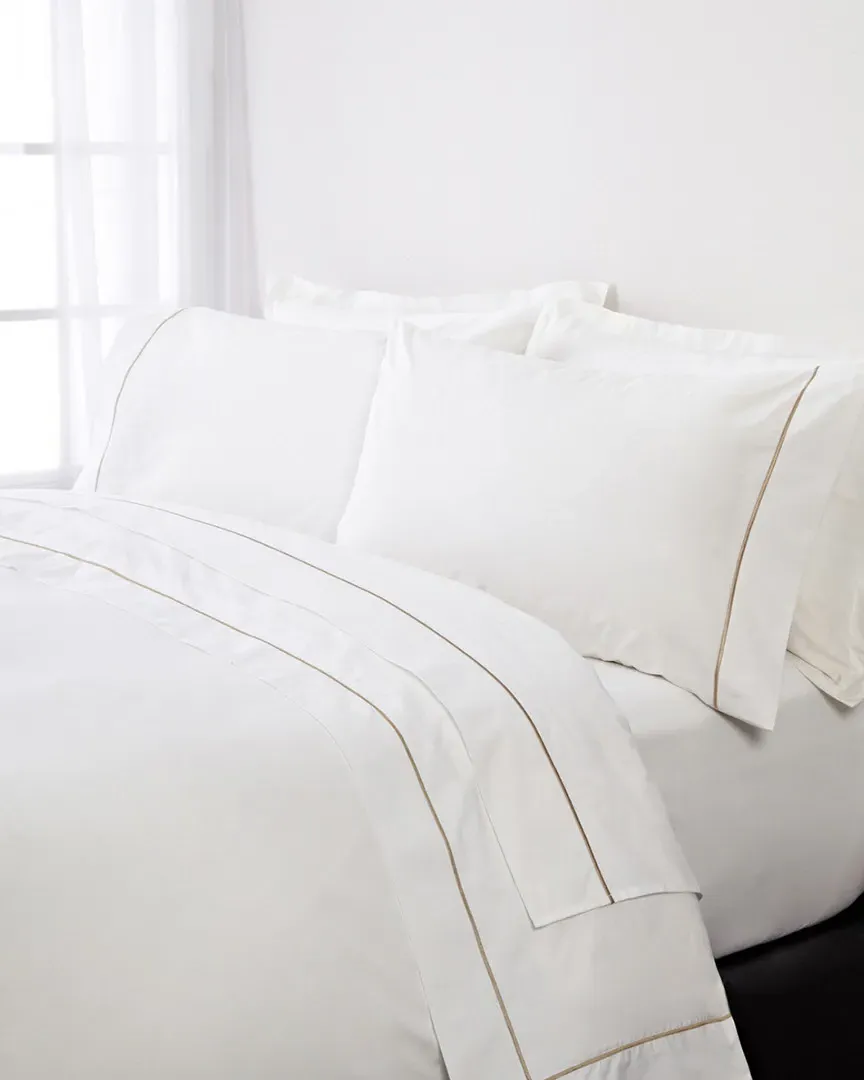 Frette One Bourdon Khaki Line King Duvet Cover - White, Cotton image