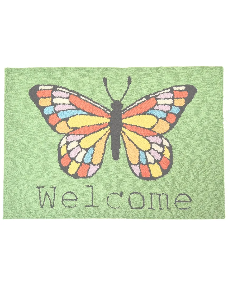Hand-Hooked Butterfly Welcome Accent Rug - Green, Polypropylene image
