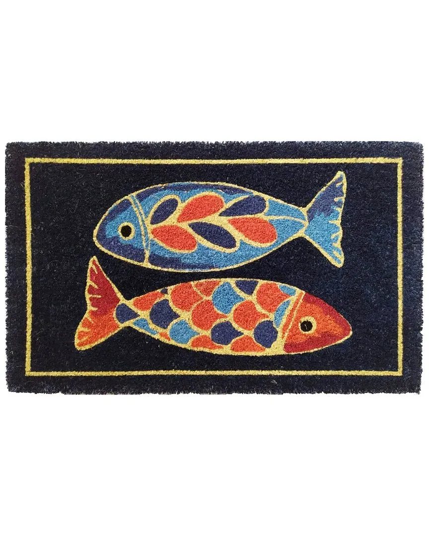 Hand-Hooked Colorful Fish Accent Rug - Black, Polypropylene