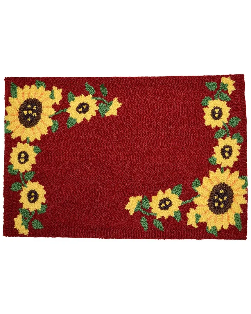 Hand-Hooked Sunflowers Accent Rug - Burgundy, Polypropylene