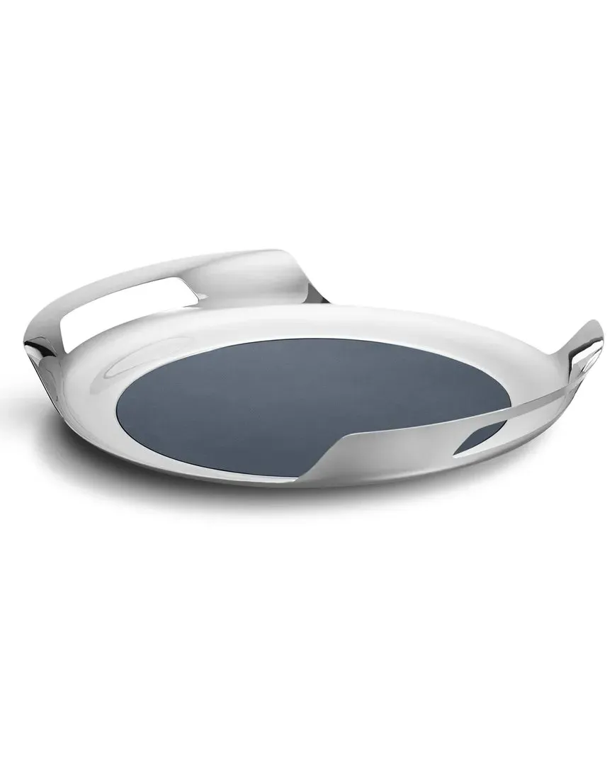 Helix Serving Tray with Leather Inlay - Silver, Stainless Steel image