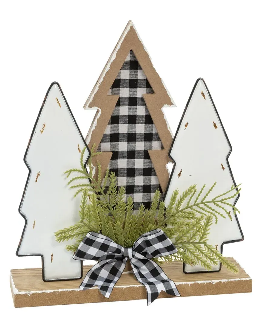 12in Wood Holiday Trees with Pine & Bow Accent - White image
