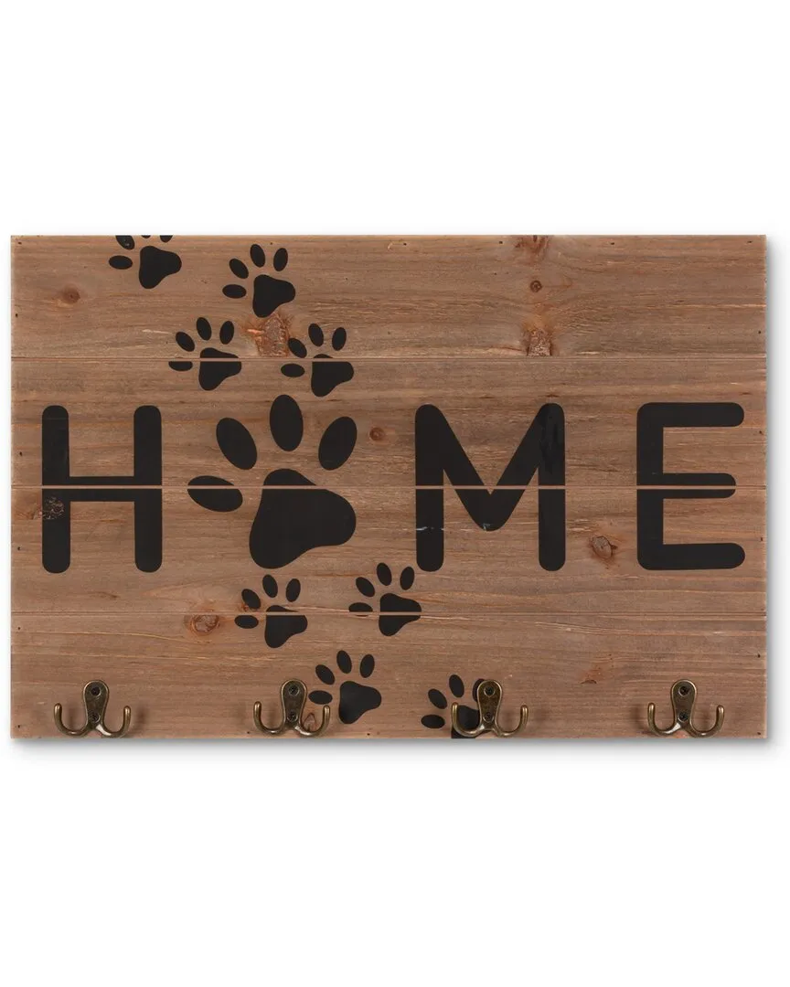 21-Inch Pet Themed Wall Key Rack with Hooks - Brown, Wood