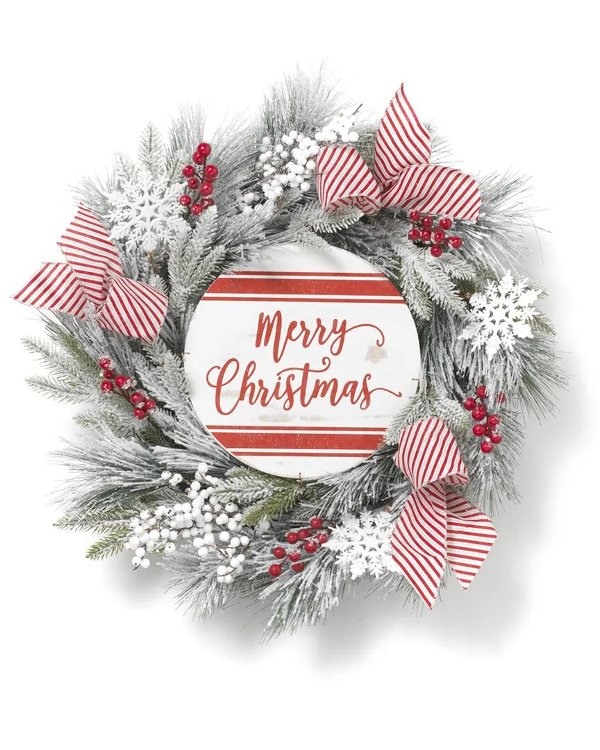 24in Flocked Merry Christmas Wreath with Snowflakes - Multicolor image