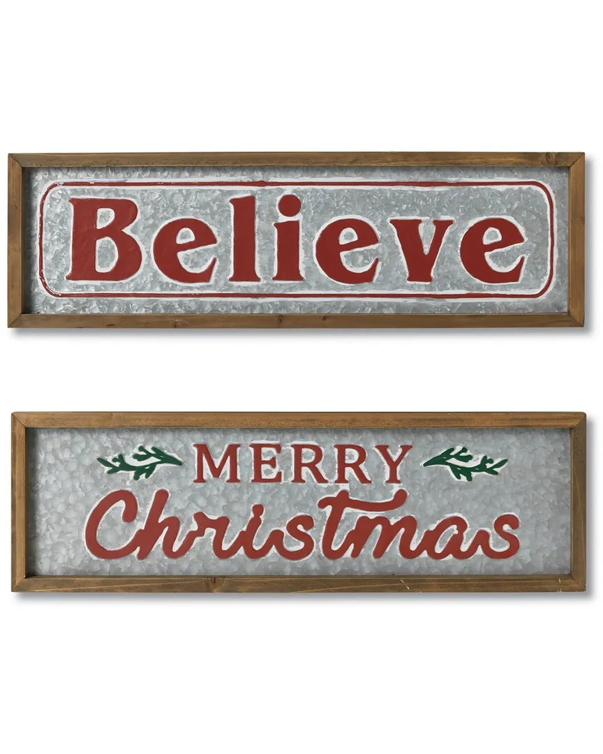 26-Inch Wood & Metal Holiday Wall Signs Set of 2 - Red