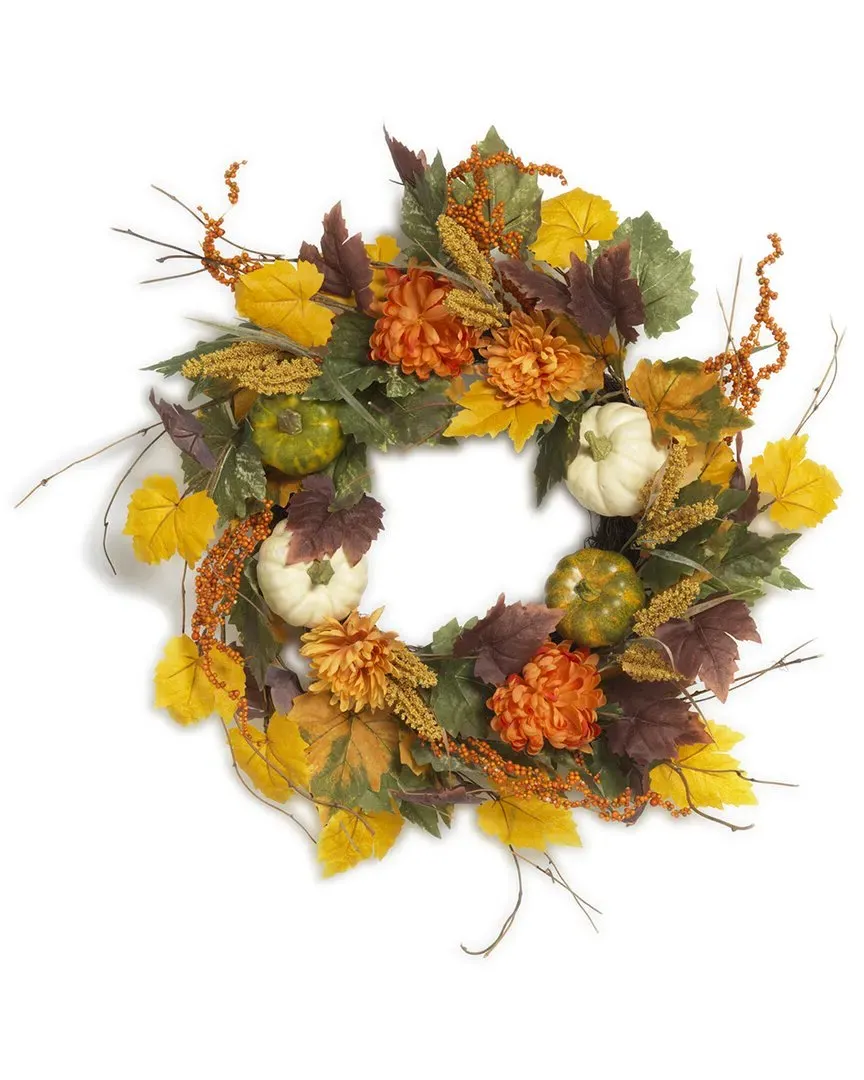 26in Harvest Wreath with Pumpkin and Berry Accents - Orange image