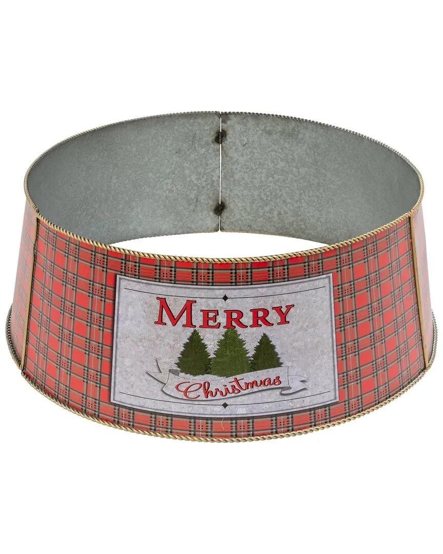 27.75-Inch Holiday Plaid Metal Tree Collar - Red
