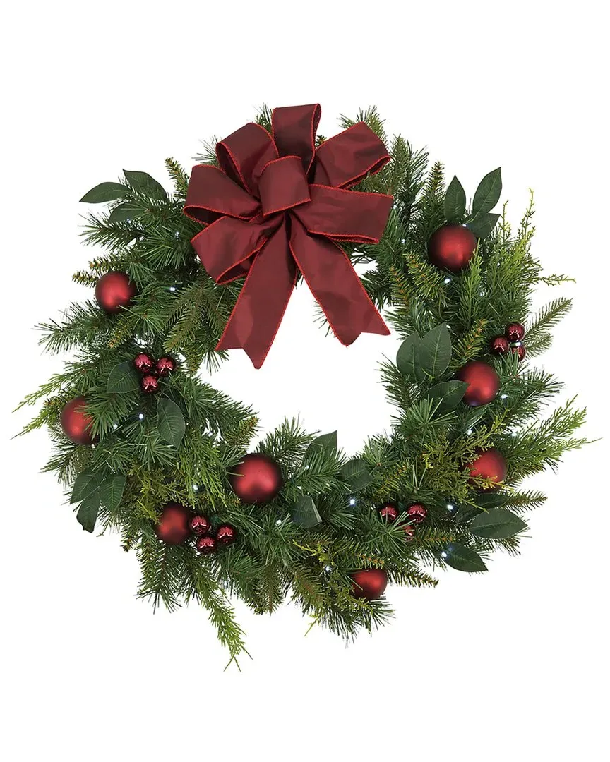 32in Holiday Cedar Wreath with Red Bow - Green image
