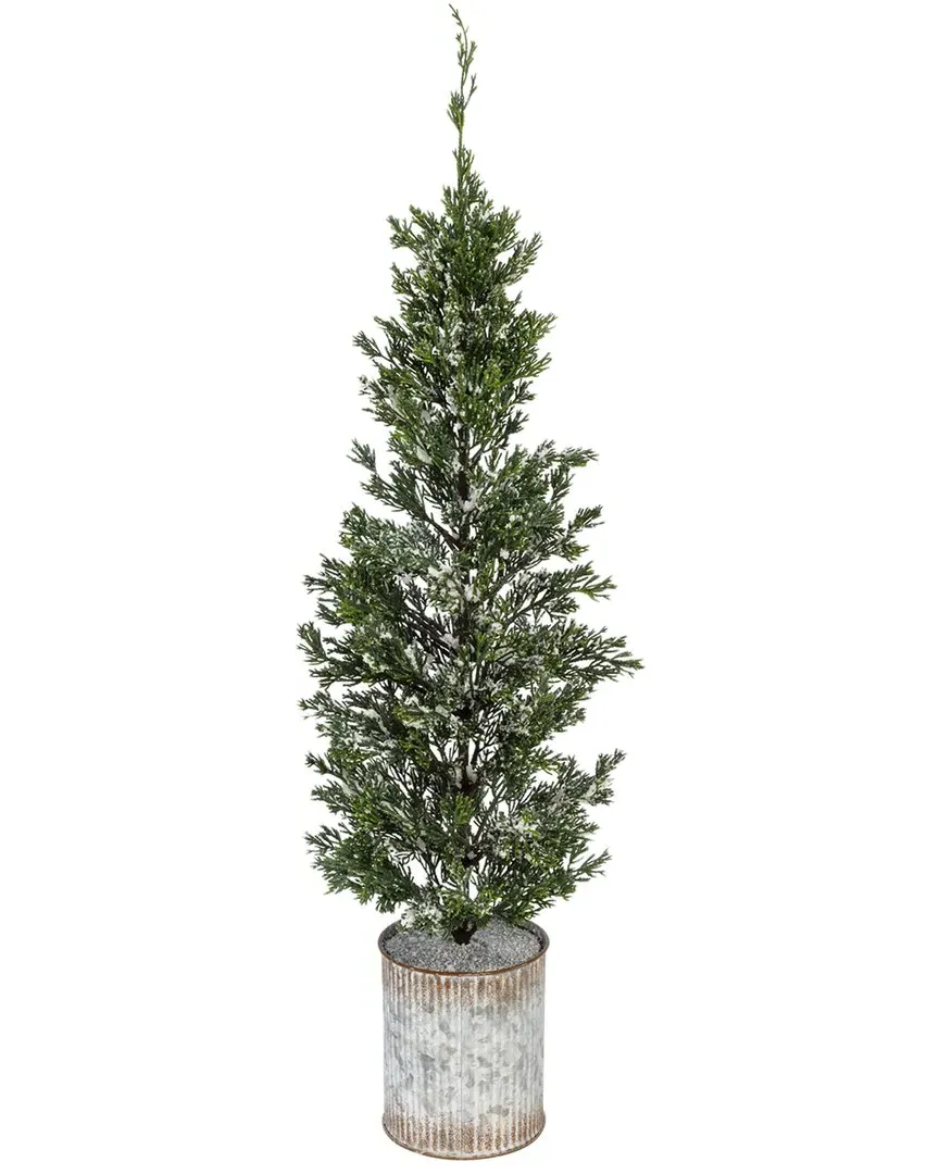 35in Snowy Pine Tree in Tin Pot - Green