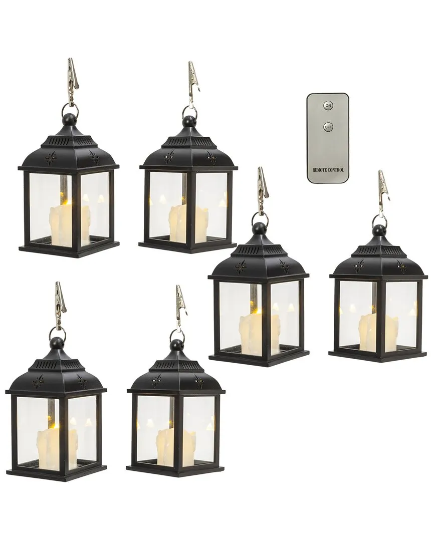 Everlasting Glow Set of 6 LED Candle Lanterns with Remote - Black