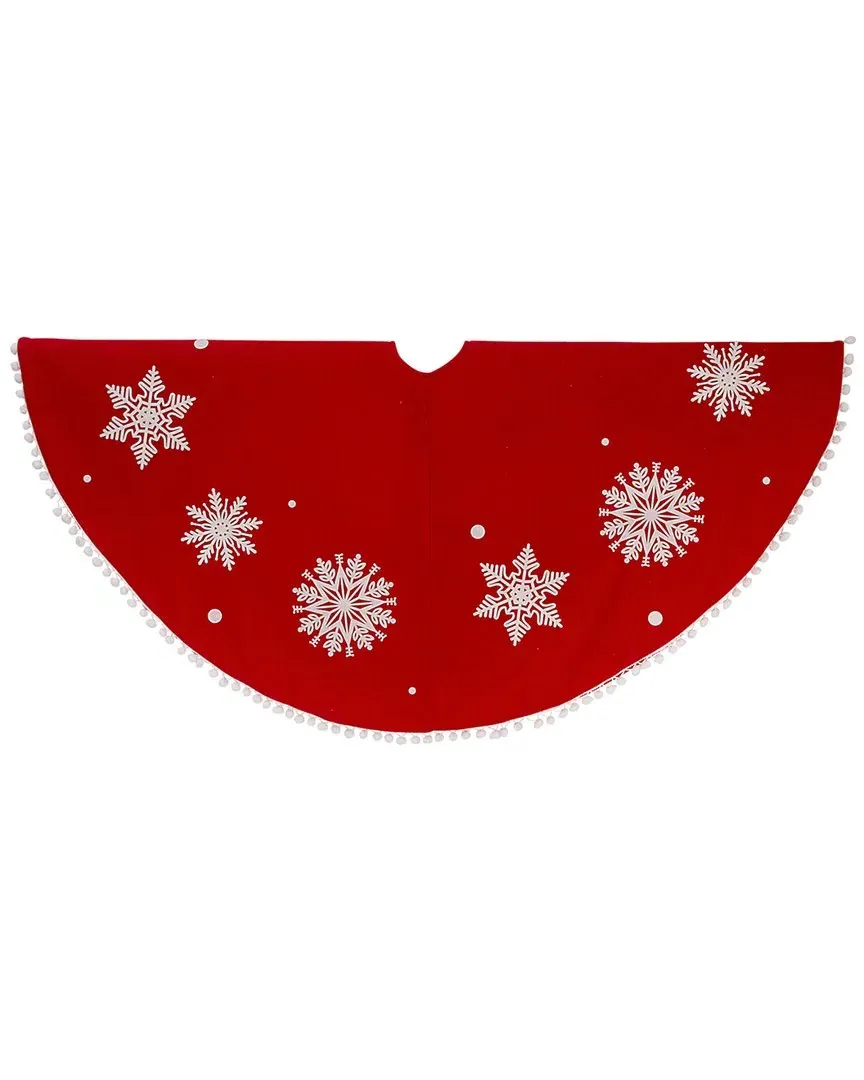 Round Christmas Tree Skirt with Pompoms - Red, Velvet image