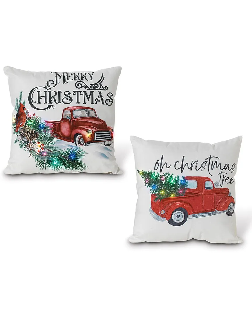 Set of 2 16-Inch Battery Operated Lighted Truck Pillows - White