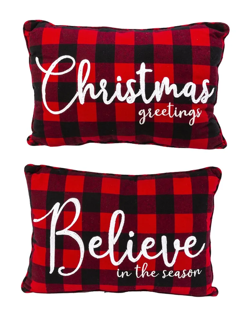 Set of 2 20-Inch Buffalo Plaid Embroidered Pillows - Red
