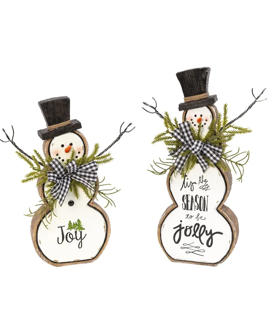 Set of 2 Snowman Figurines - White, Resin