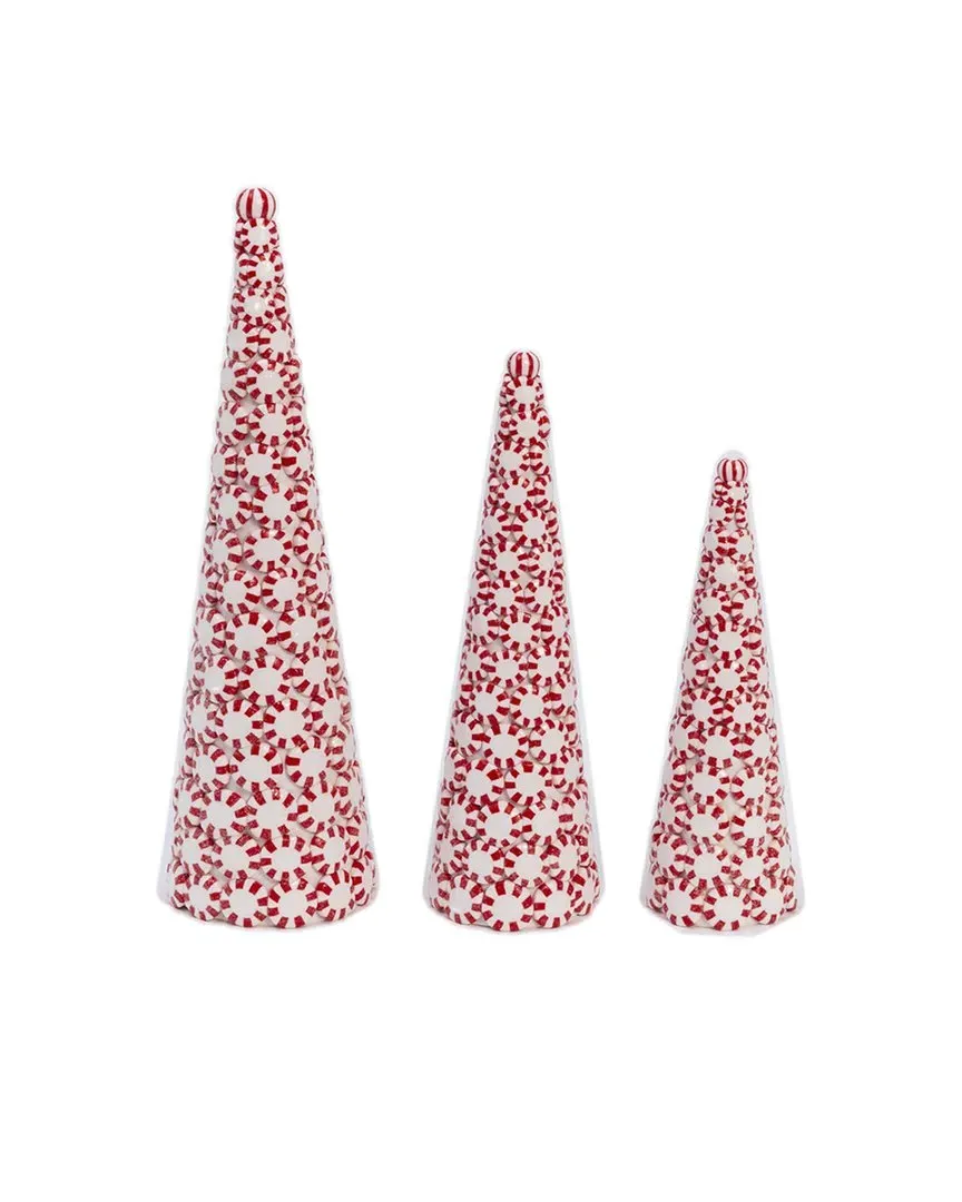 Set of 3 Clay Peppermint Candy Trees - Multicolor