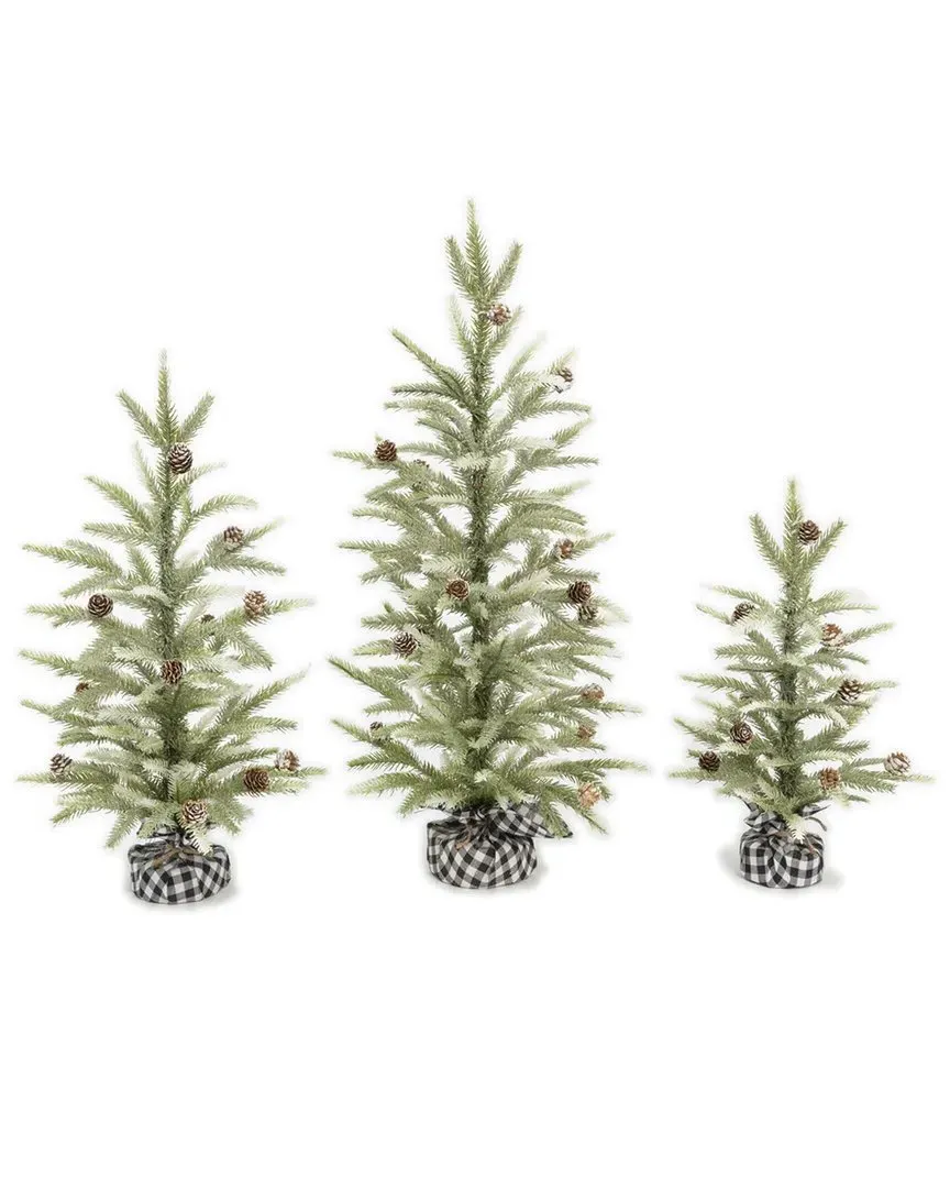 Set of 3 Farmhouse Christmas Trees with Black and White Plaid image