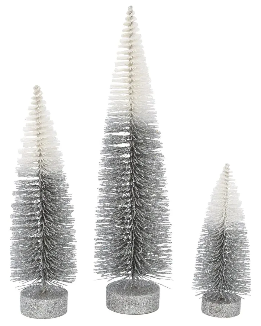 Set of 3 Grey to White Ombre Bottle Brush Trees image