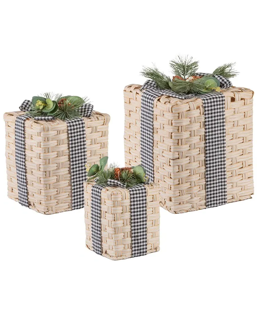 Set of 3 Holiday Christmas Present Decor - Brown