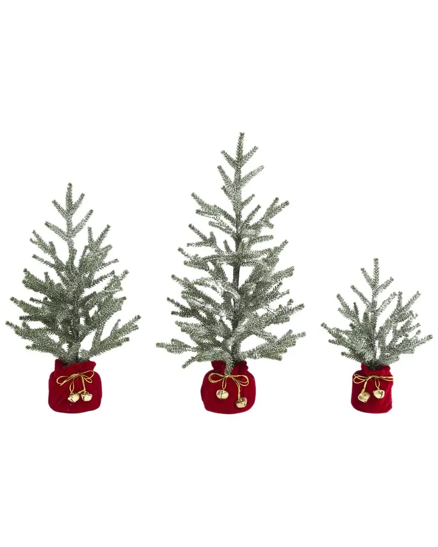 Set of 3 Holiday Pine Trees with Jingle Bell Base - Green