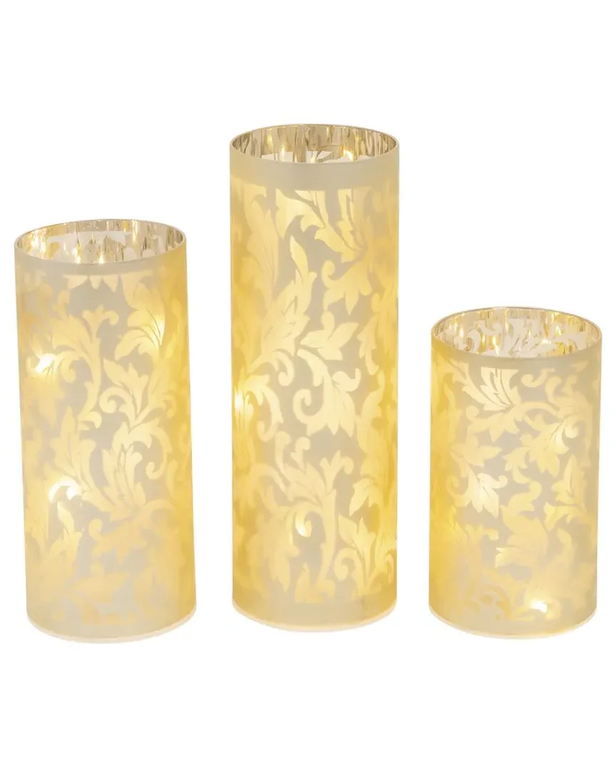 Set of 3 Lighted Glass Luminaries with String Lights - Gold