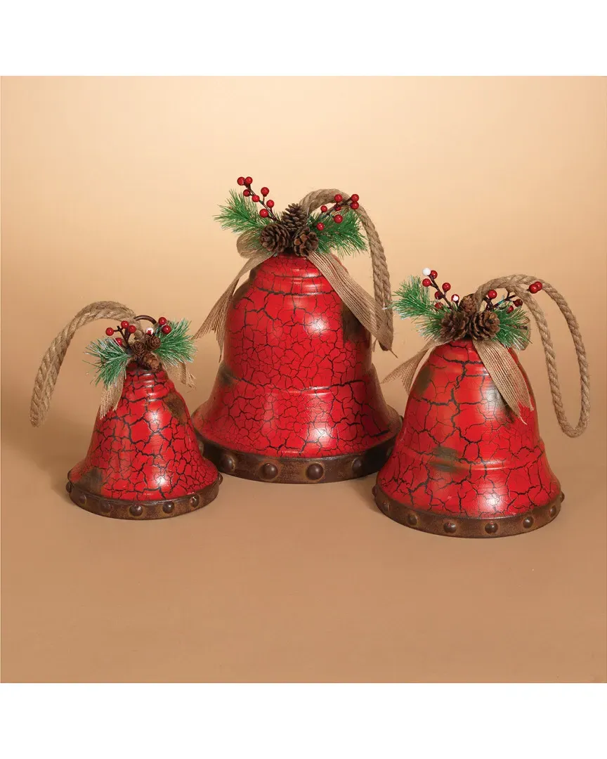Set of 3 Nested Holiday Bells - Red, Metal image